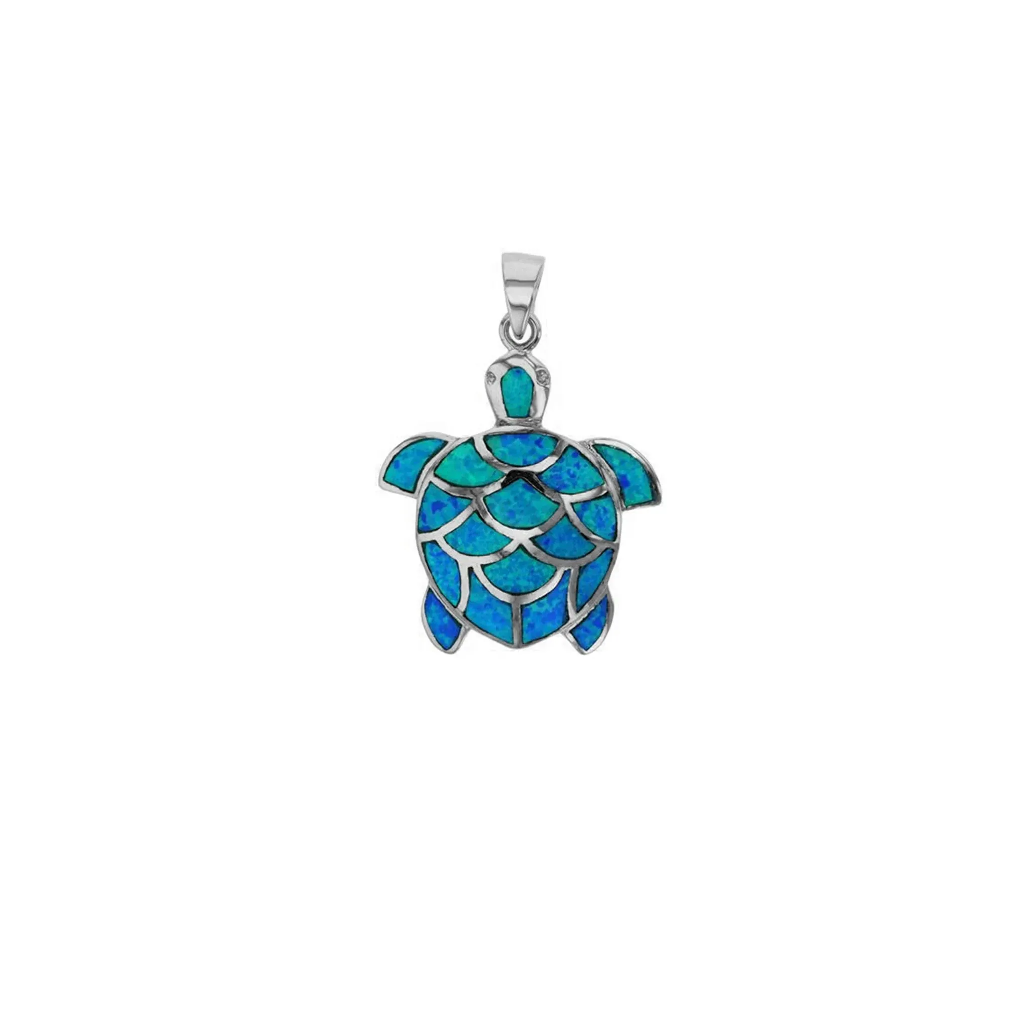 Blue Opal Turtle Pendant (Silver)