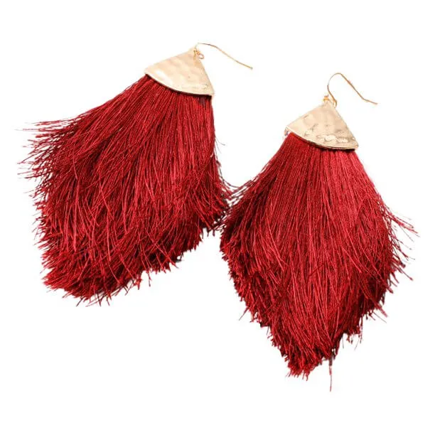 Burgundy Tassel Fringe Earrings
