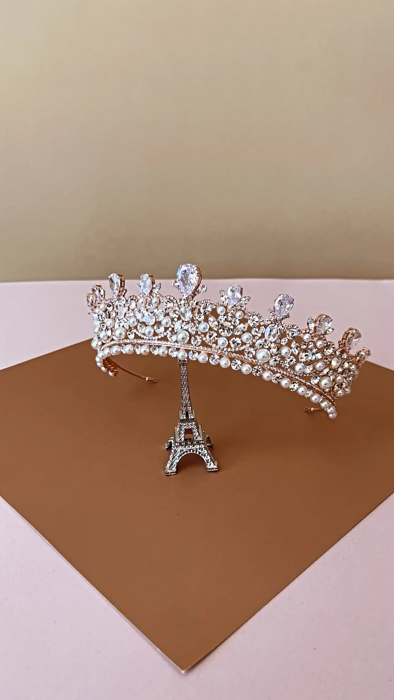 CARINA Swarovski & Pearls Wedding Crown, Princess Tiara