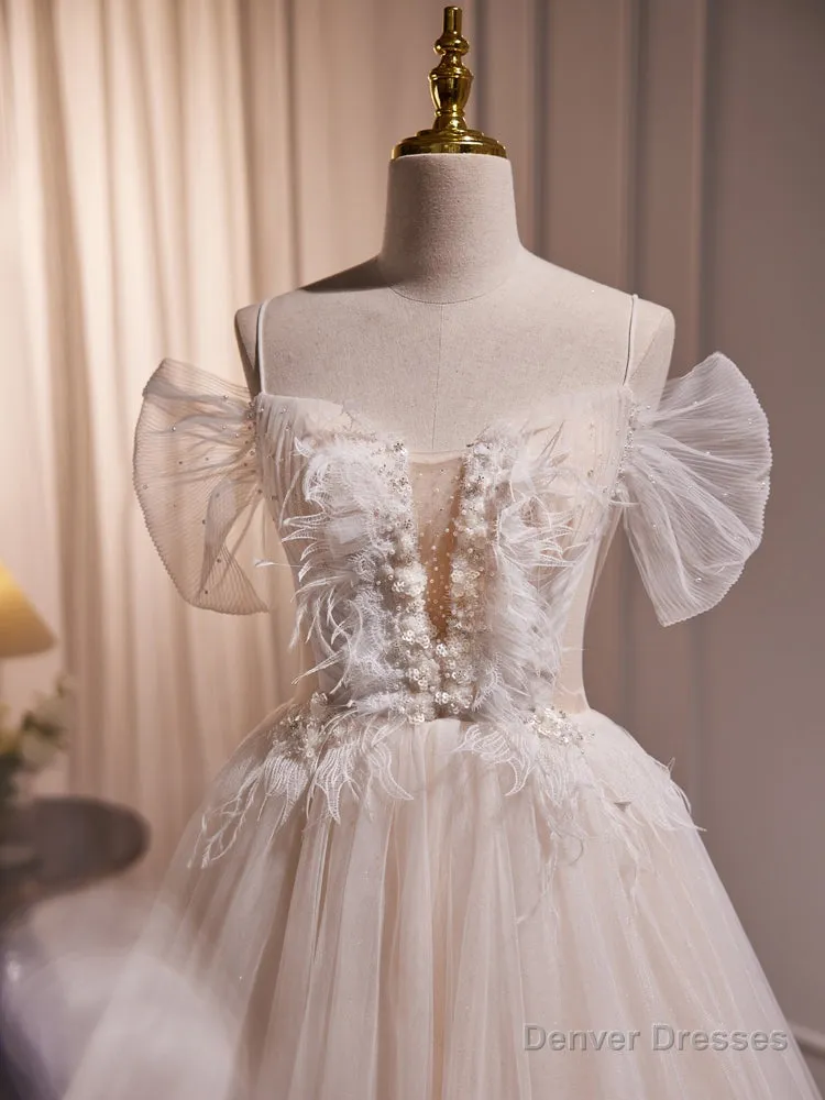 Charming Ivory A-Line Ball Gown Tulle Long Wedding Dresses