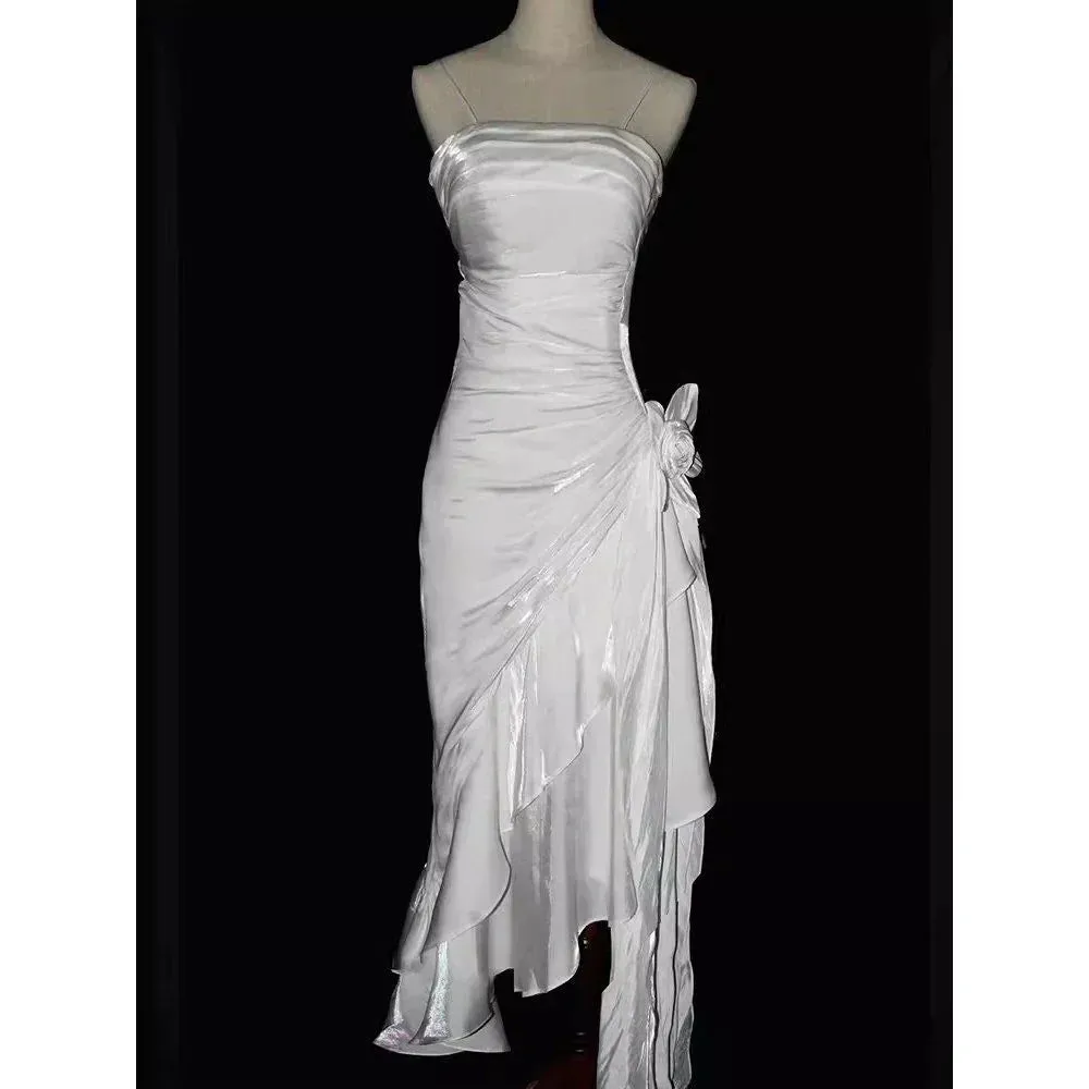 Charming Mermaid High Low Satin Straps Party Dress