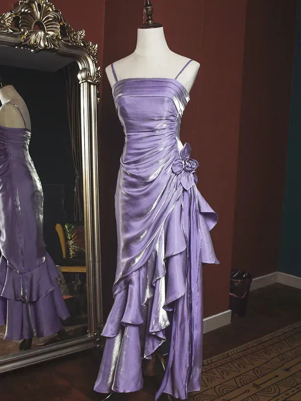 Charming Mermaid High Low Satin Straps Party Dress
