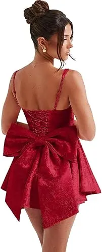 Charming Red Strapless A-Line Short Party Dress Birthday Outfits Homecoming Dresses with Bow