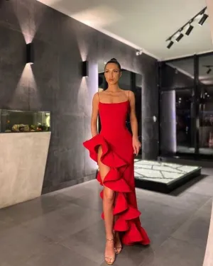 Chic Mermaid Red Prom Dress Charming Evening Party Dress Formal Dress