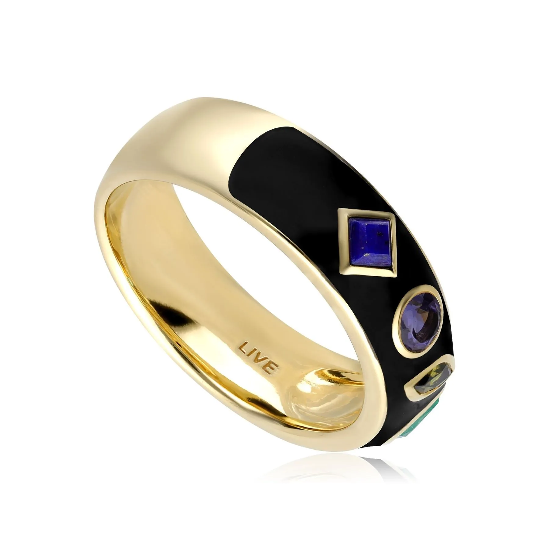 Coded Whispers Schwarzer Emaille "Live" Edelstein Ring