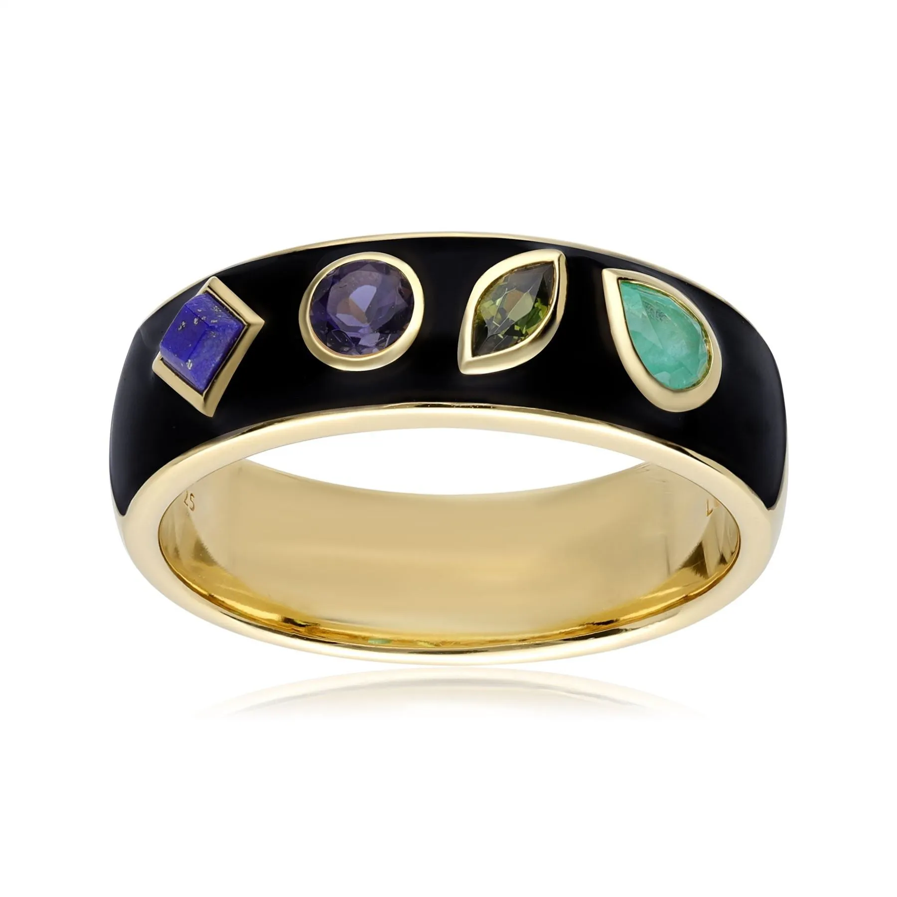 Coded Whispers Schwarzer Emaille "Live" Edelstein Ring