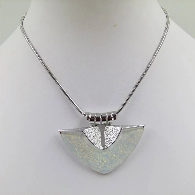 Crystal pendant with scratched metal detail necklace