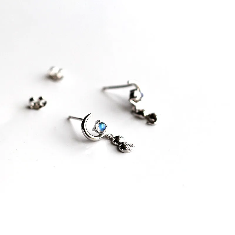 Cute Moonstone Stud Earrings White Gold Plated Sterling Silver Jewelry Accessories Gift for Women