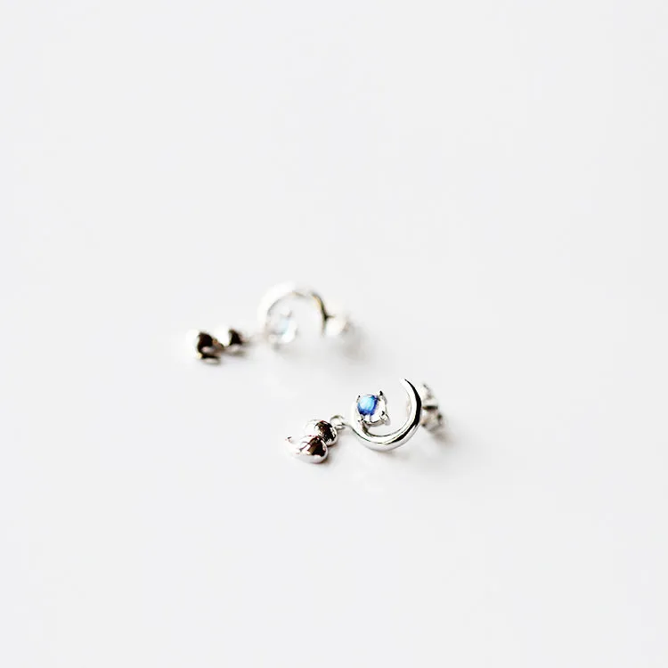 Cute Moonstone Stud Earrings White Gold Plated Sterling Silver Jewelry Accessories Gift for Women