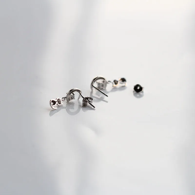 Cute Moonstone Stud Earrings White Gold Plated Sterling Silver Jewelry Accessories Gift for Women