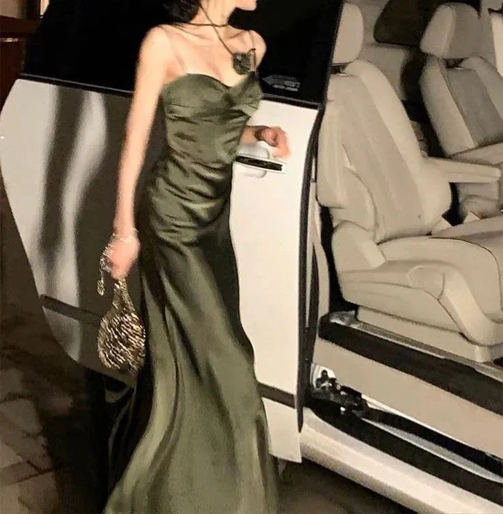 Dark Green Spaghetti Straps Sheath Long Party Dress Charming Evening Dress Wholesale
