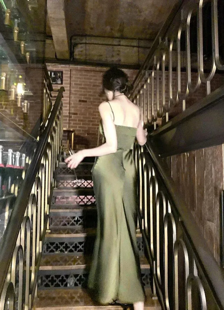 Dark Green Spaghetti Straps Sheath Long Party Dress Charming Evening Dress Wholesale