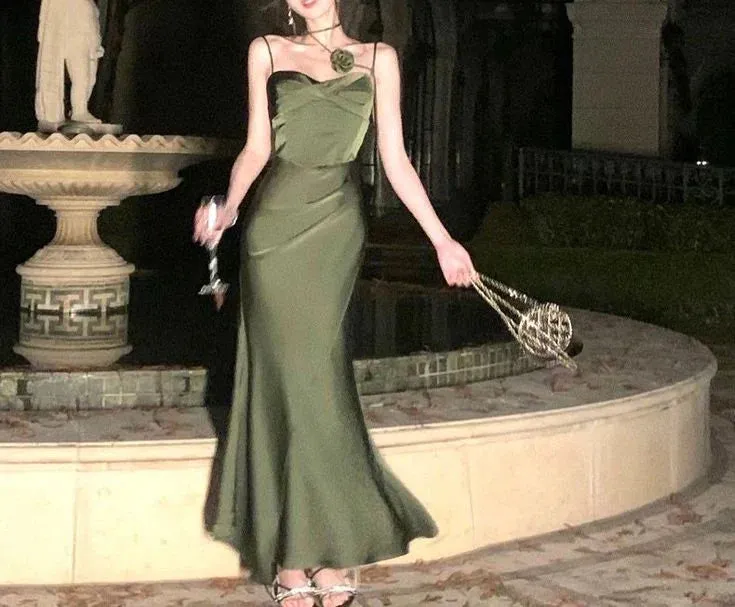 Dark Green Spaghetti Straps Sheath Long Party Dress Charming Evening Dress Wholesale
