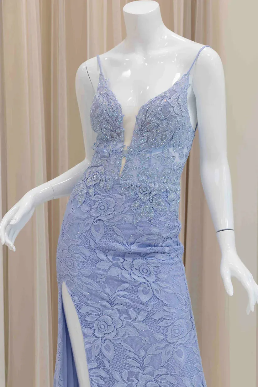 Dress Wholesale Lavender Lace Sexy Long Prom Dress Charming Evening Party Dress With Slit