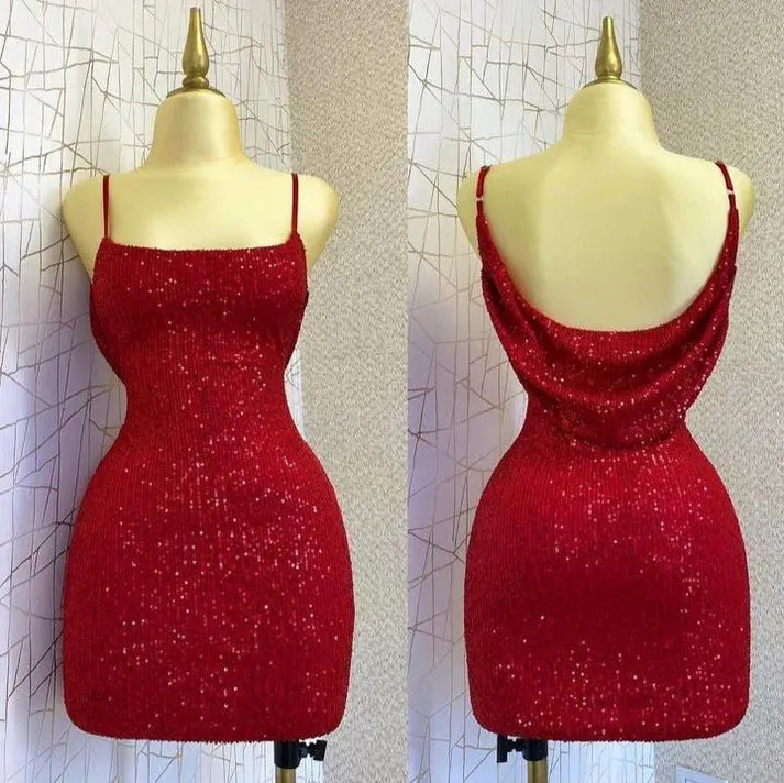 Dress Wholesale Red Sheath Straps Sequins Mini Homecoming Dress Charming Party Dress