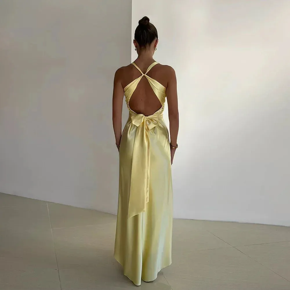 Dress Yellow Simple Prom Dress V Neck Evening Dress Charming Formal Party Dress