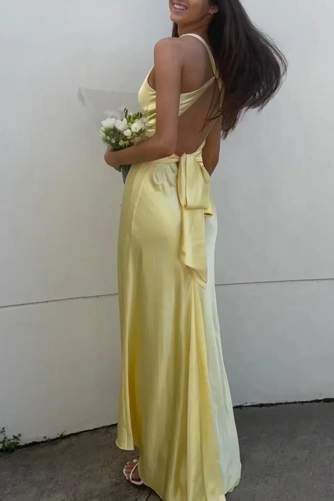 Dress Yellow Simple Prom Dress V Neck Evening Dress Charming Formal Party Dress
