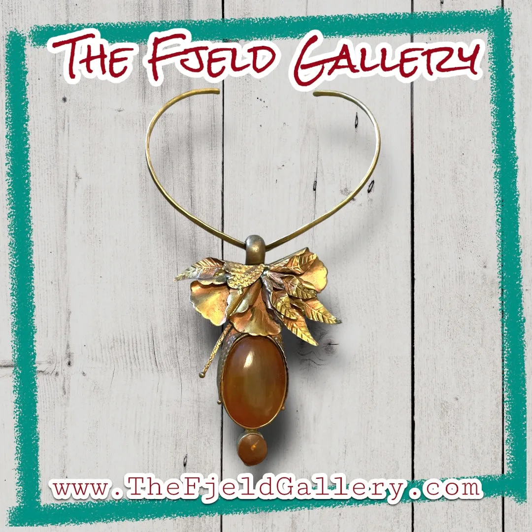 Eleganté Brass Amber Barbaric Choker Floral Necklace