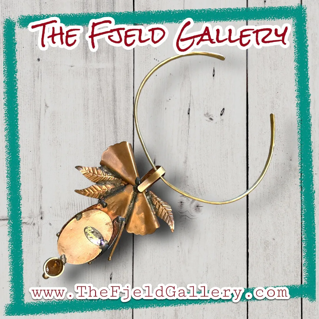 Eleganté Brass Amber Barbaric Choker Floral Necklace