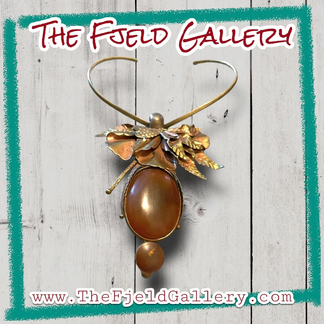 Eleganté Brass Amber Barbaric Choker Floral Necklace