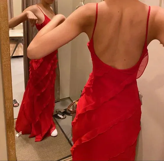 Elegant Chiffon Ruffle Party Dress Long Prom Dress Charming Evening Dress