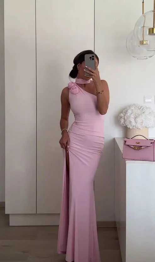 Elegant Mermaid Long Pink Prom Dress Charming Evening Party Dress