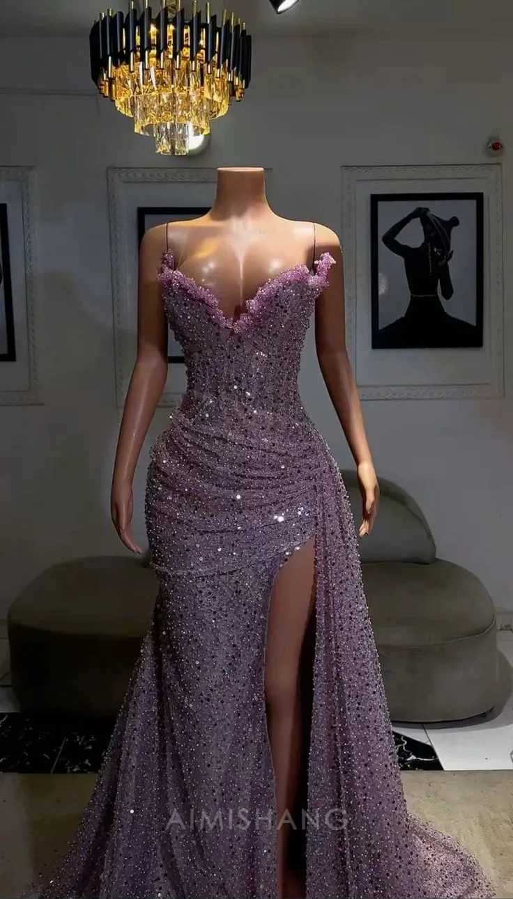 Elegant Purple Mermaid Long Prom Dress Charming Evening Party Dress Women's Dresses With Slit