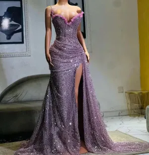 Elegant Purple Mermaid Long Prom Dress Charming Evening Party Dress Women's Dresses With Slit