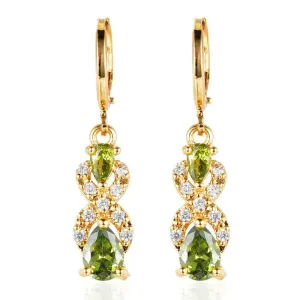 Genuine 925 Sterling with Green Peridot  Elegant Gemstone Woman Drop Earrings