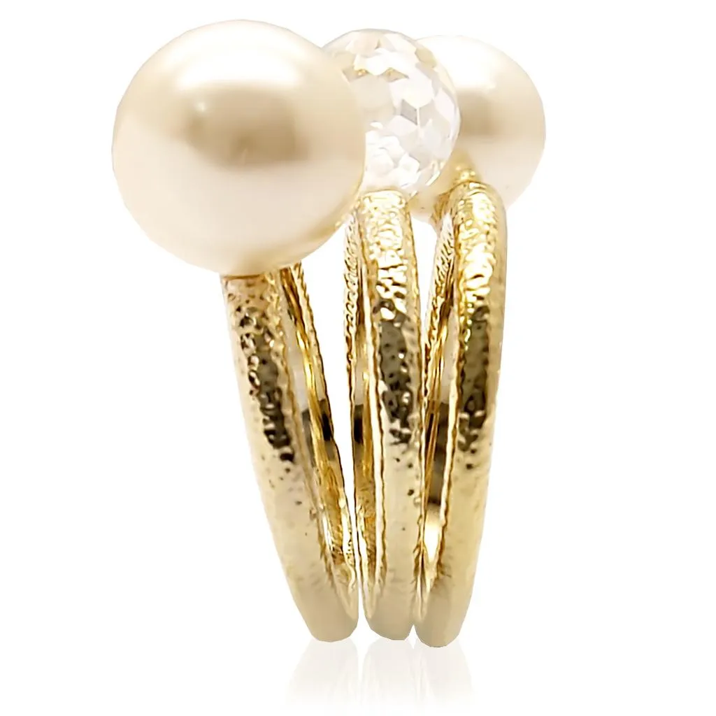 Gold Brass Ring with Synthetic Pearl in Citrine Yellow for Women Style 1W054