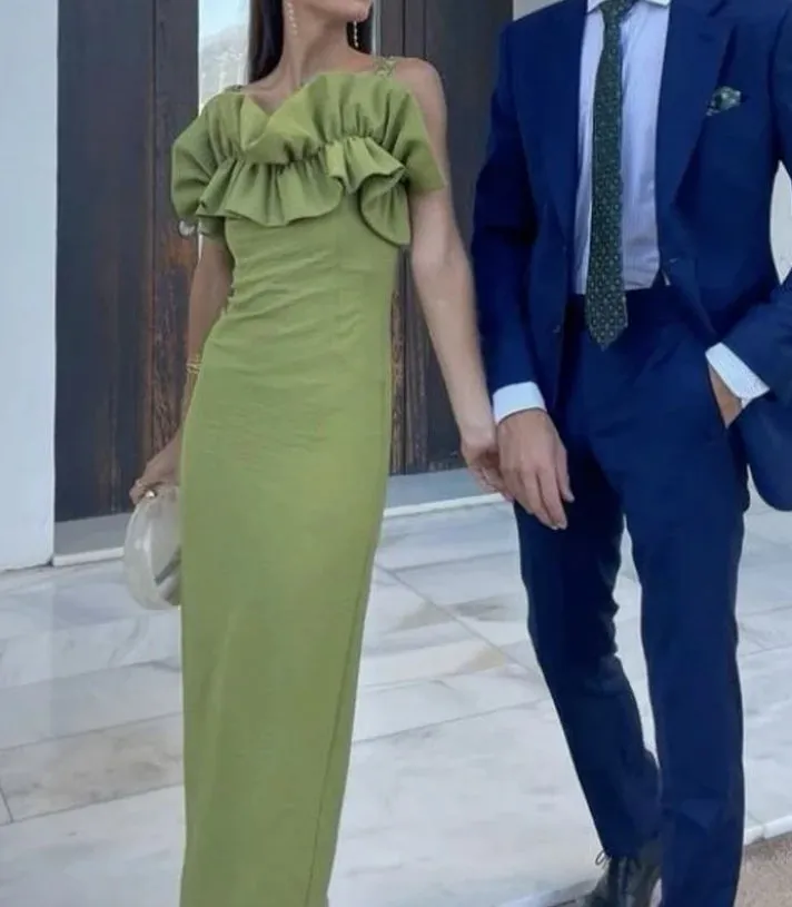 Green Straps Simple Long Prom Dress Wedding Guest Dress Charming Party Dress Wholesale