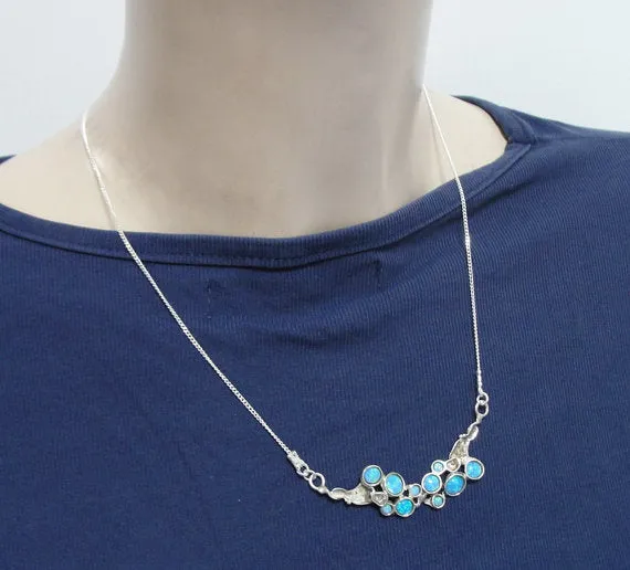 Hadar Fine Sterling Silver Cluster Opal Pendant Opal Stone Fine Israeli Jewelry Gift for Her