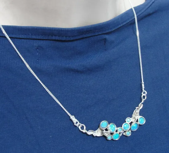 Hadar Fine Sterling Silver Cluster Opal Pendant Opal Stone Fine Israeli Jewelry Gift for Her