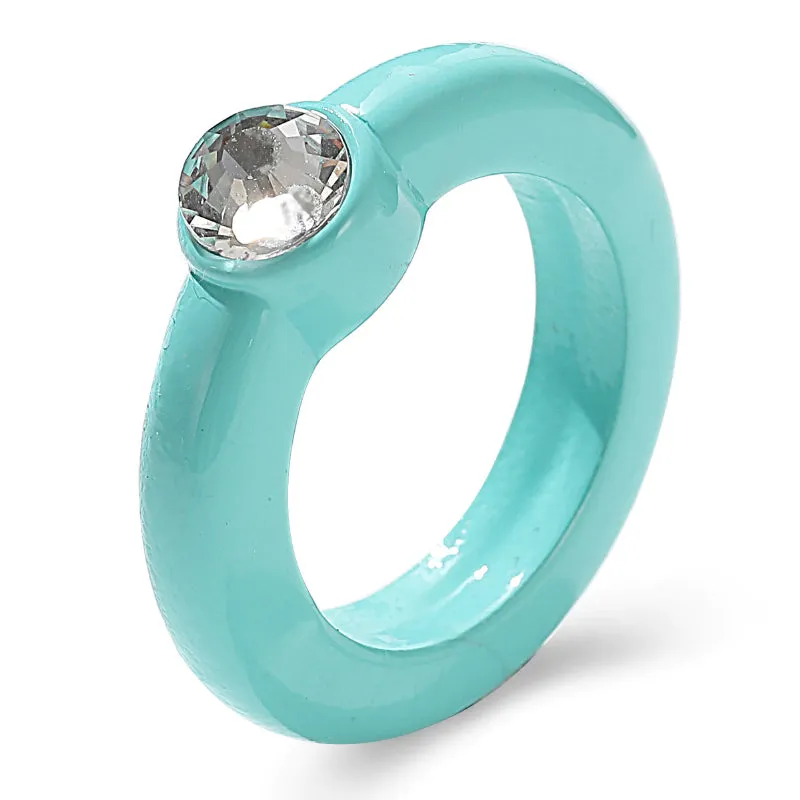 Handmade Colorful Beaded Rhinestone Acrylic Rings