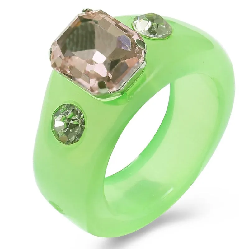 Handmade Colorful Beaded Rhinestone Acrylic Rings