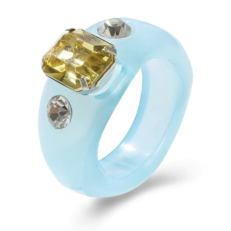 Handmade Colorful Beaded Rhinestone Acrylic Rings