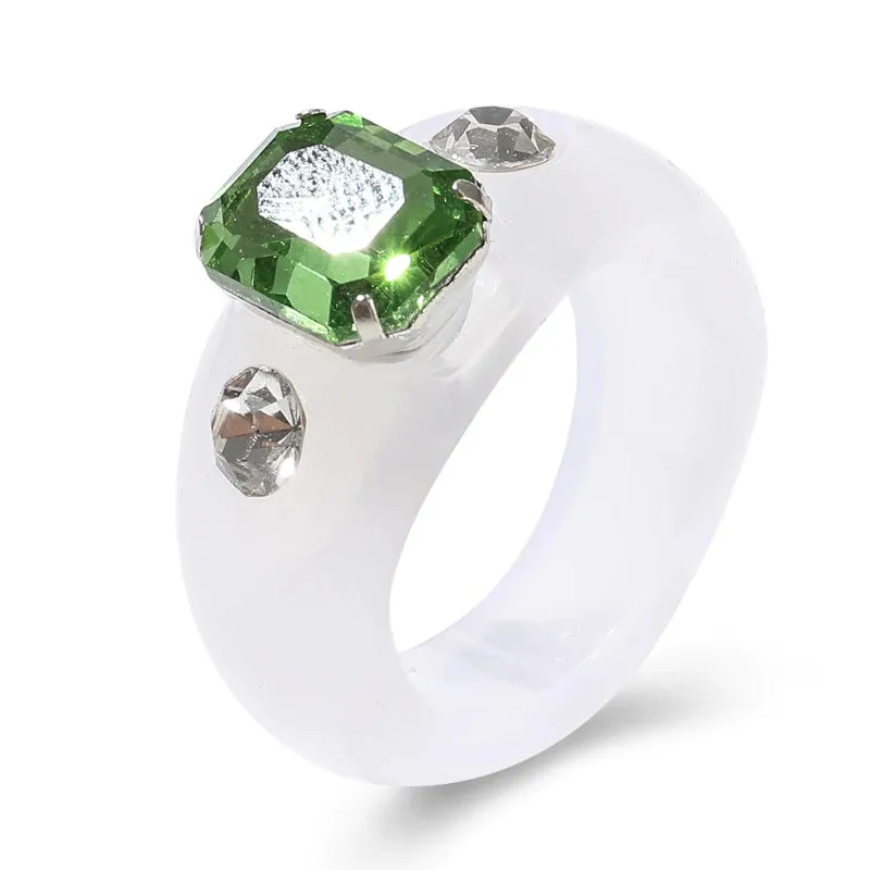 Handmade Colorful Beaded Rhinestone Acrylic Rings