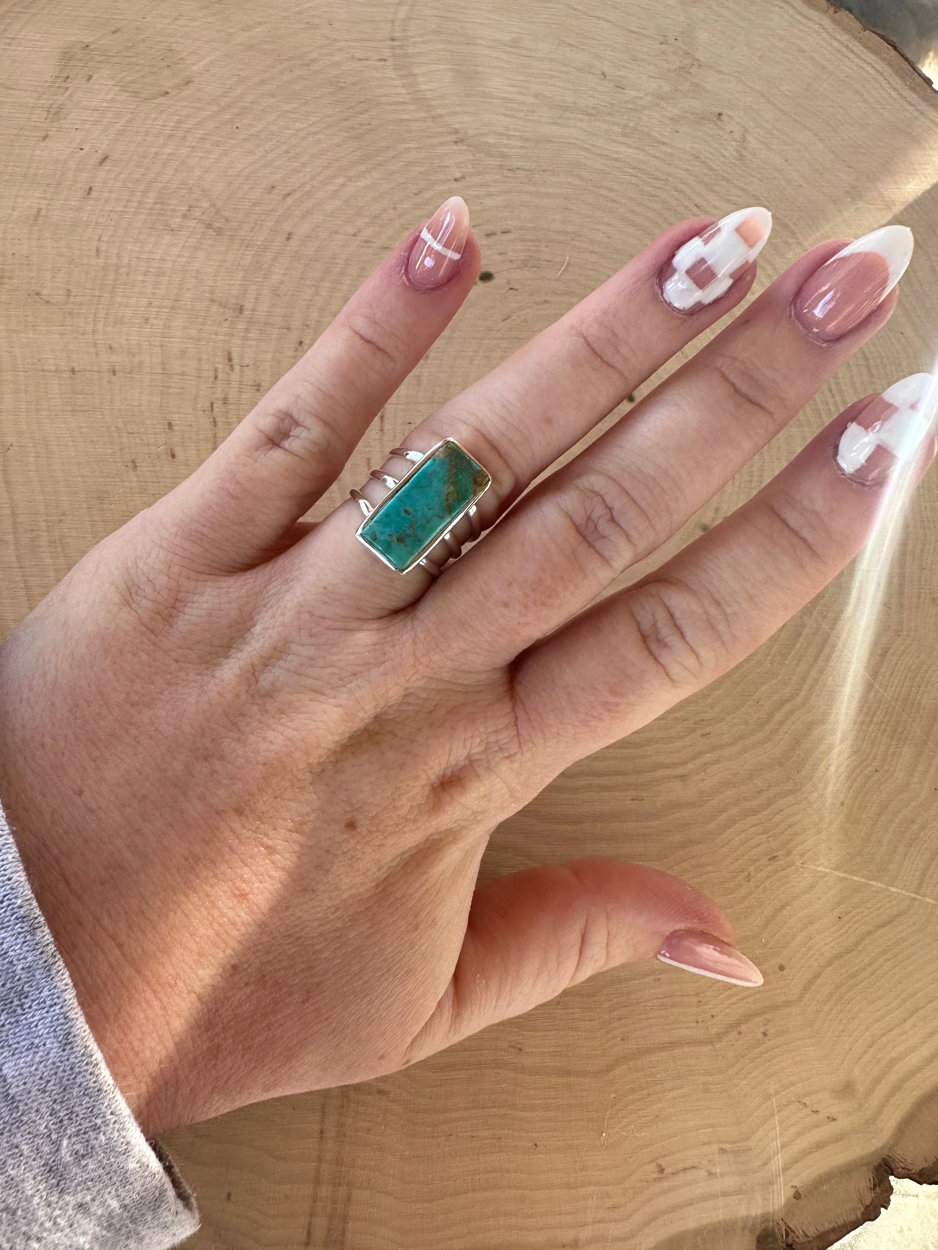 Ivy Handmade Natural Turquoise  Sterling Silver Adjustable Ring