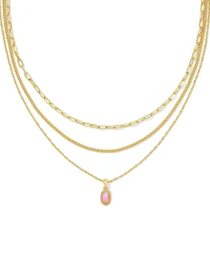 Kendra Scott Mini Elisa Triple Strand Necklace Gold Carnation Kyocera Opal