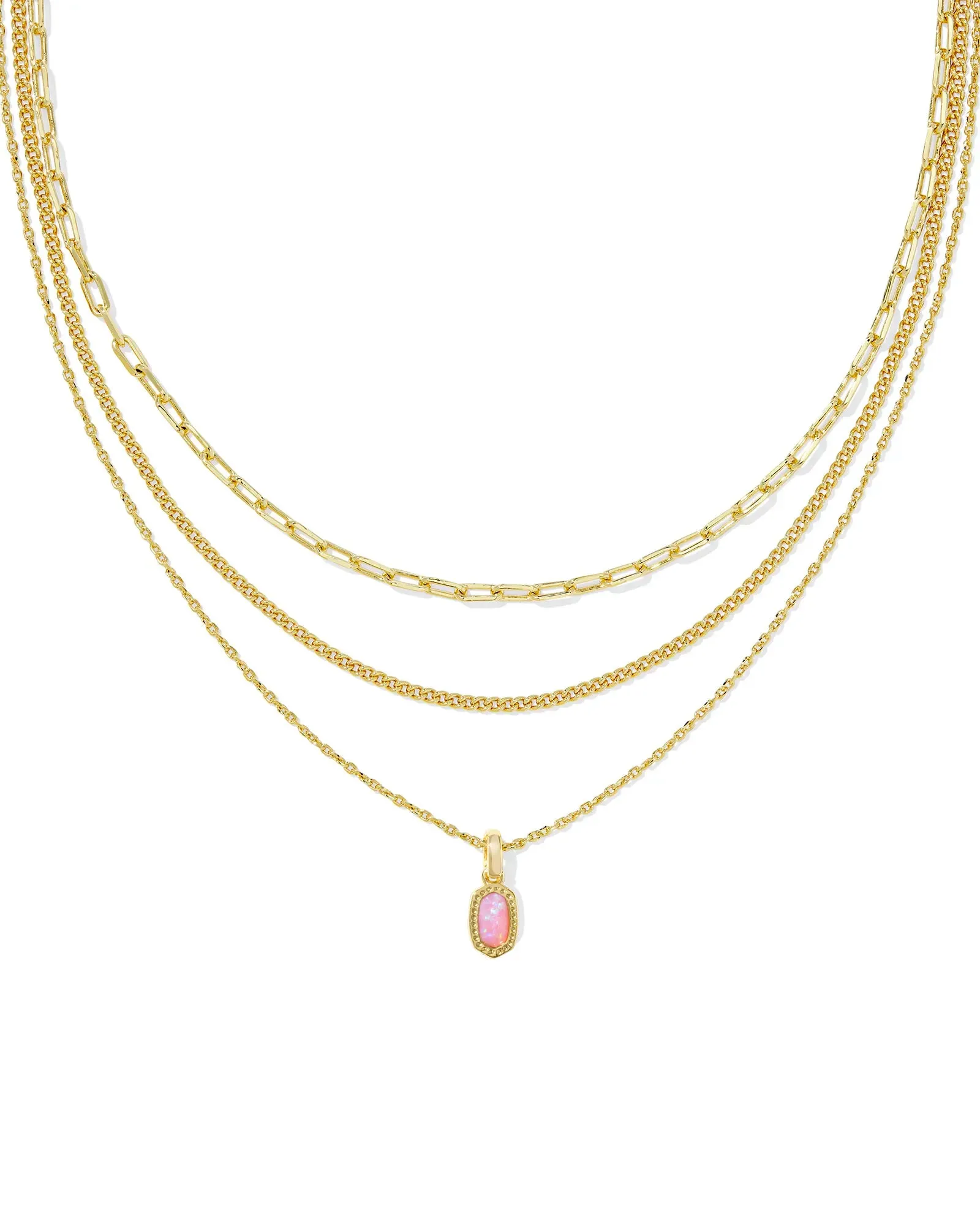 Kendra Scott Mini Elisa Triple Strand Necklace Gold Carnation Kyocera Opal