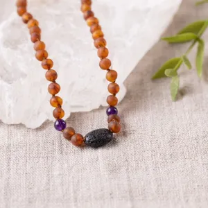 Kids | Amethyst   Raw Cognac Aromatherapy Pendant Necklace
