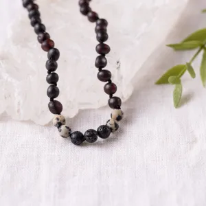 Kids | Dalmatian Jasper   Raw Cherry Aromatherapy Necklace