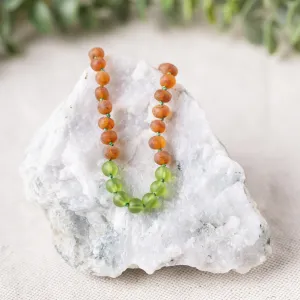 Kids | Green Sea Glass   Raw Cognac Amber Necklace