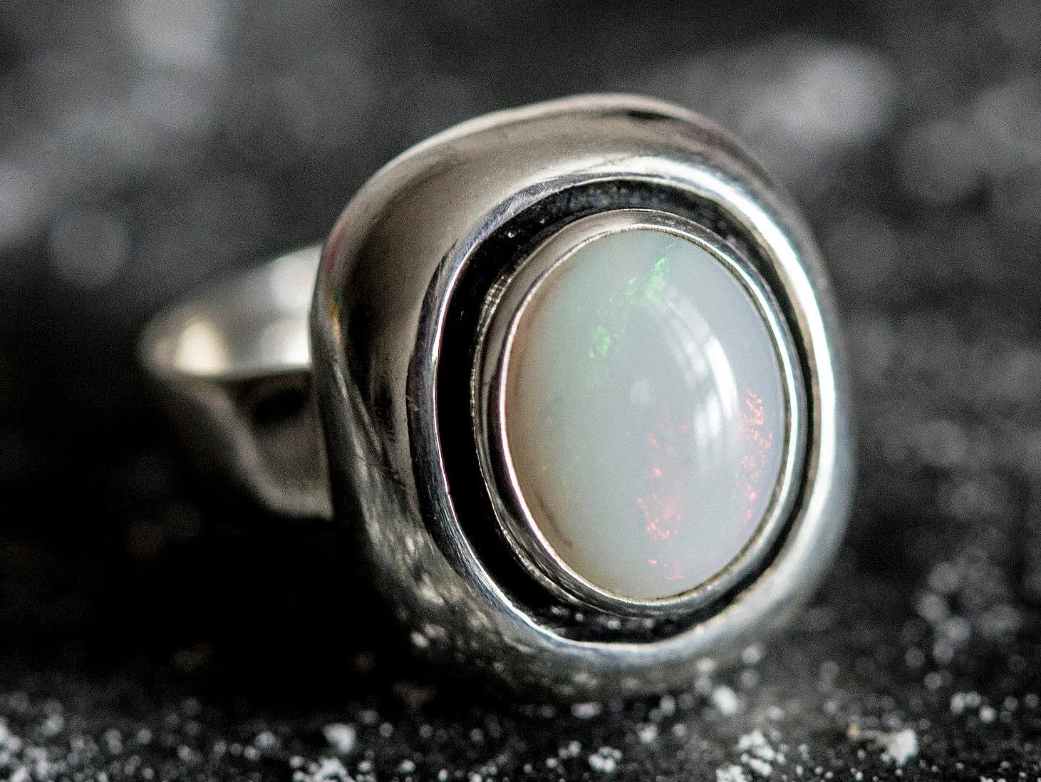 Large Opal Silver Ring - Opal Statement Ring - October Birthstone Ring