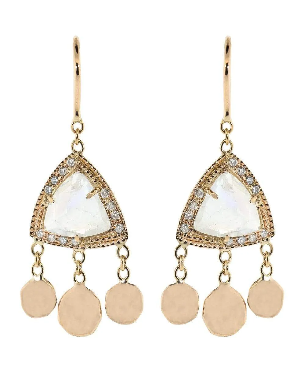 Moonstone Pyramid and Diamond Shaker Earrings