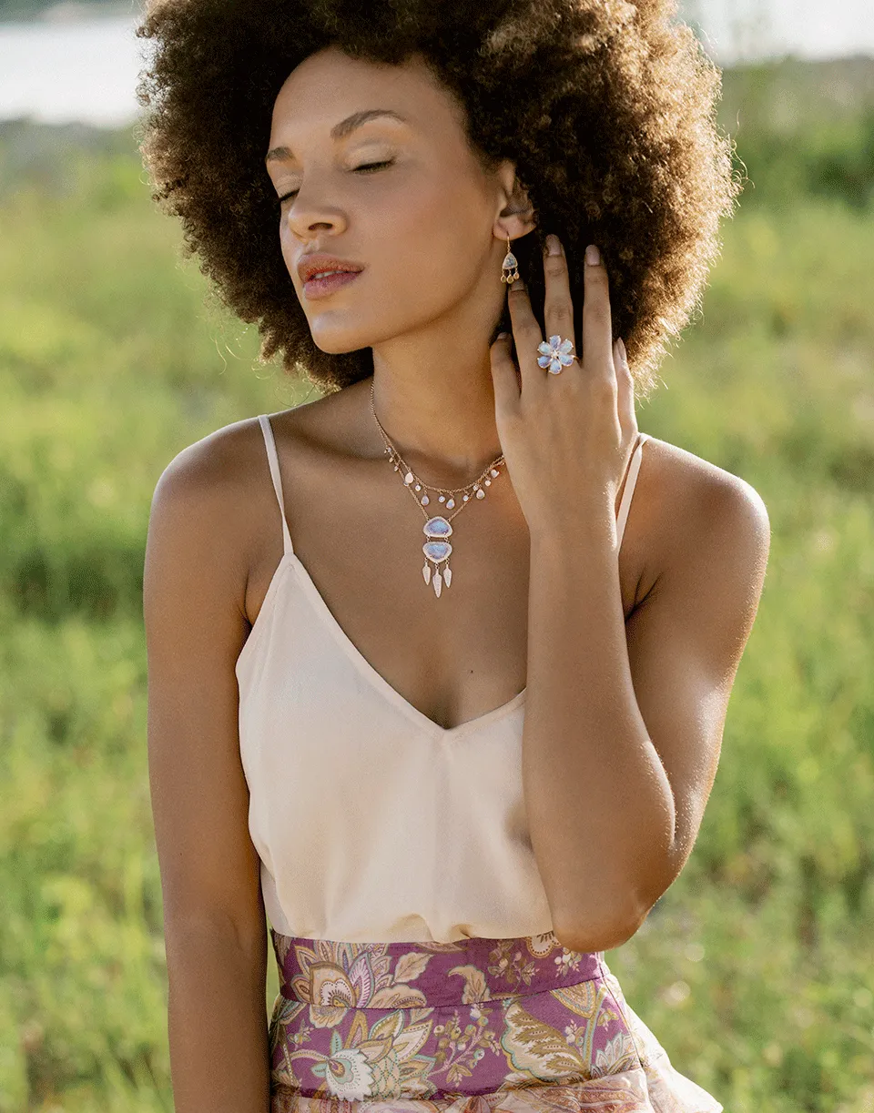 Moonstone Pyramid and Diamond Shaker Earrings