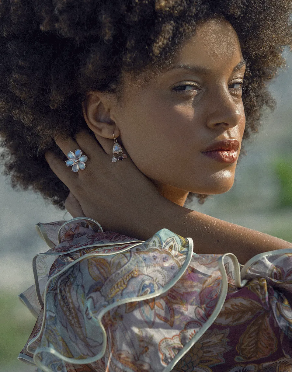 Moonstone Pyramid and Diamond Shaker Earrings