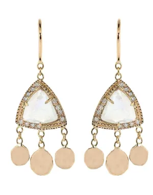 Moonstone Pyramid and Diamond Shaker Earrings