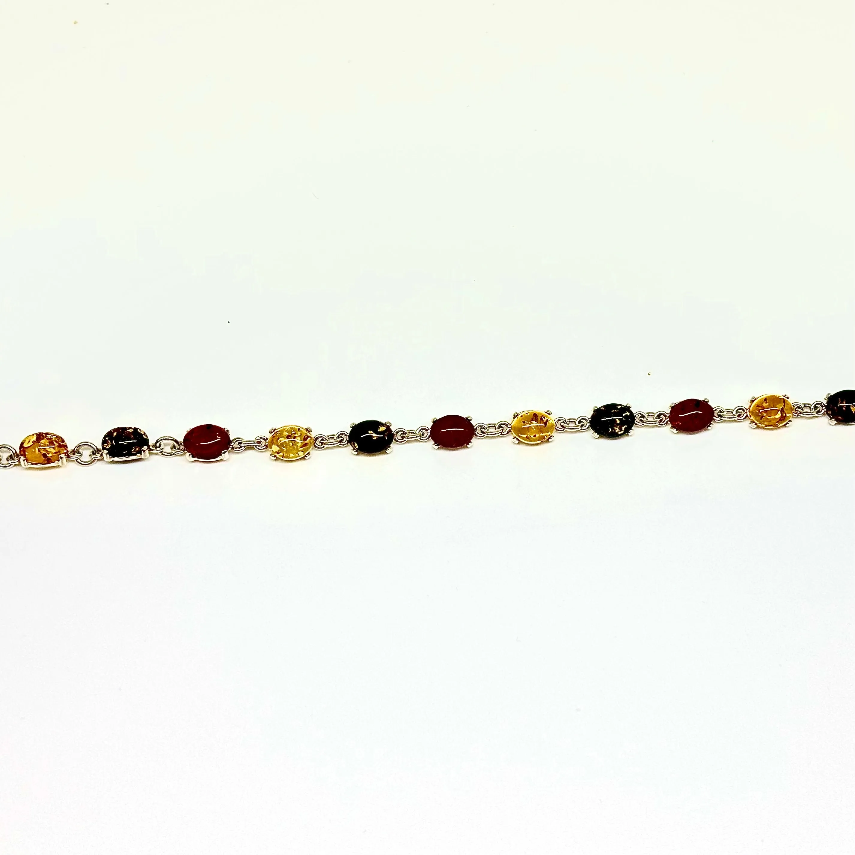 Multi Color Baltic Amber Sterling Silver Bracelet