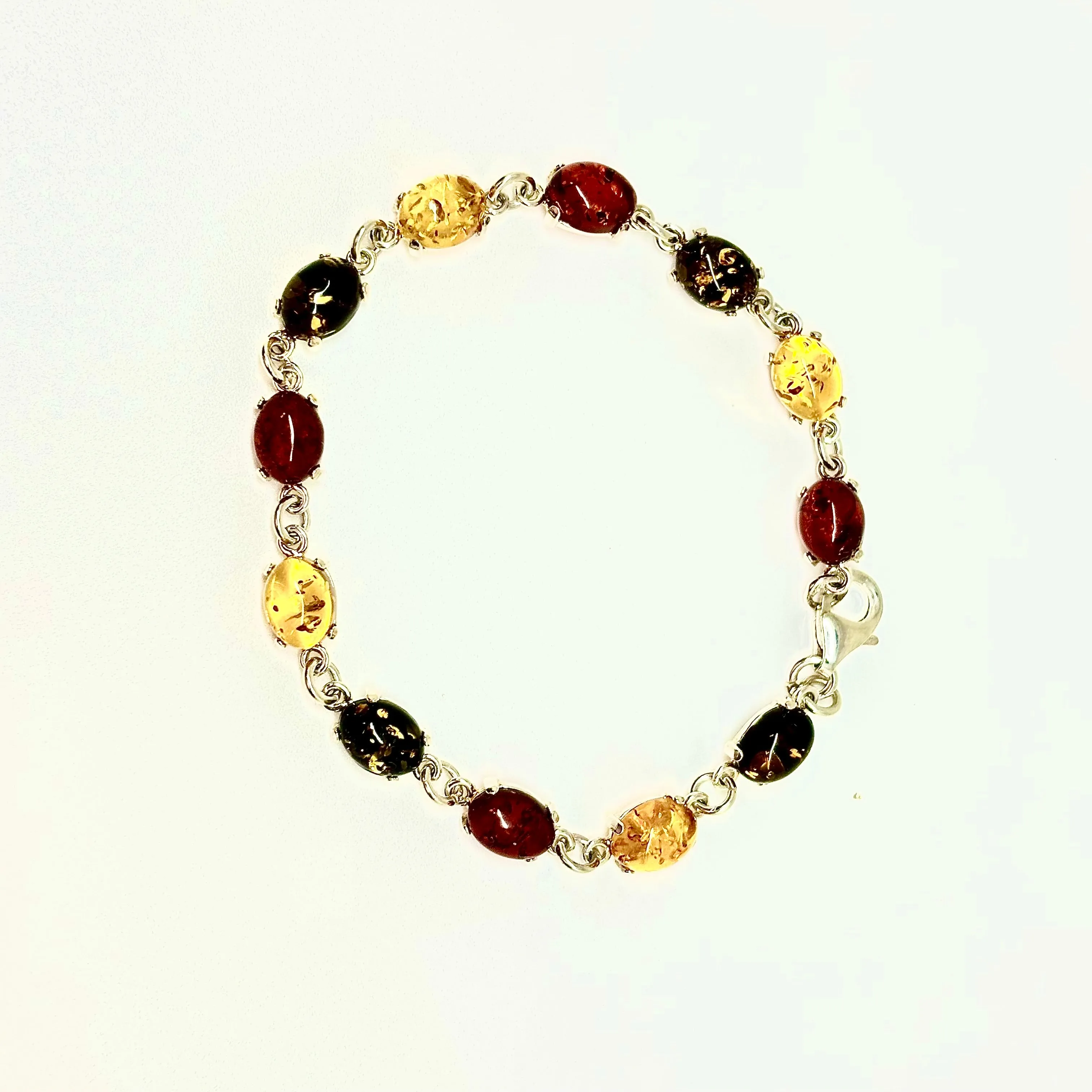 Multi Color Baltic Amber Sterling Silver Bracelet